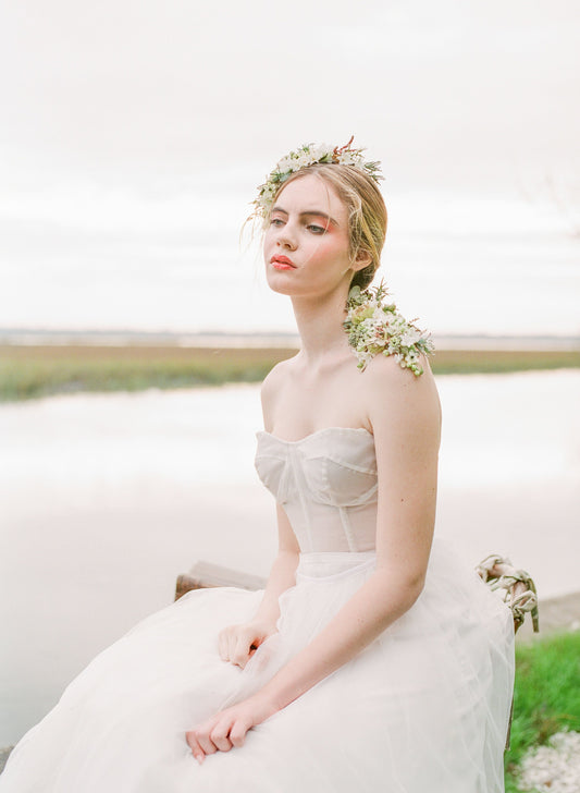 See Fine Art Flower Fashion captured on film by Corbin Gurkin by Christy Hulsey and Colonial House of Flowers at Musgrove on Saint Simons Island, Georgia