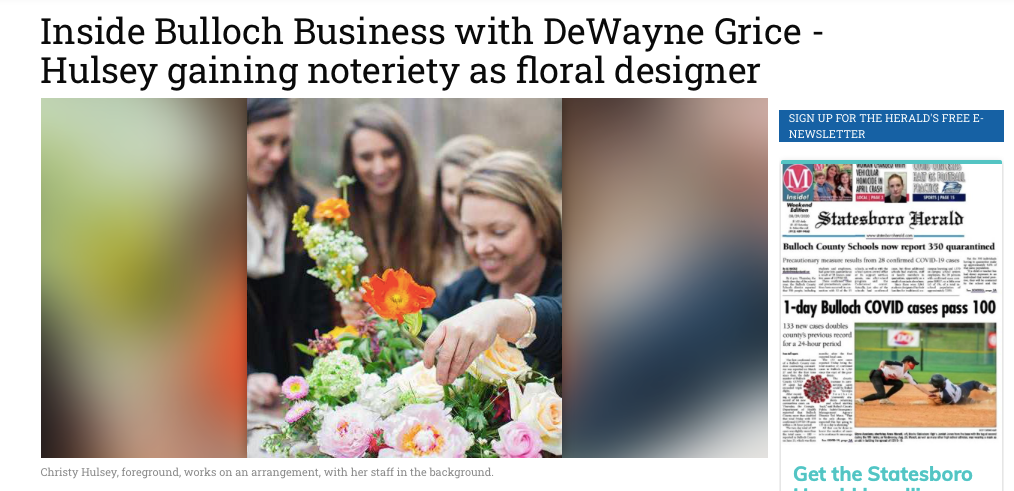 Featured: Inside Bulloch Business with DeWayne Grice - Hulsey Gaining notoriety as floral designer, Statesboro Herald