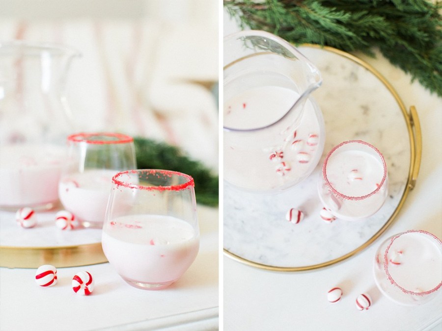 WINTER PARTY CHRISTMAS PEPPERMINT SCHNAPPS COCKTAIL DRINK RECIPE WITH POTTERY BARN