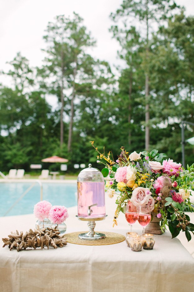 Pink Drink With Yellow Flowers and Peonies By the Pool