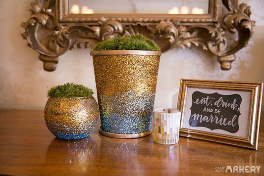 DIY: How To Make A Glass Hurricane Into A Container That Sparkles - For Your Plants!