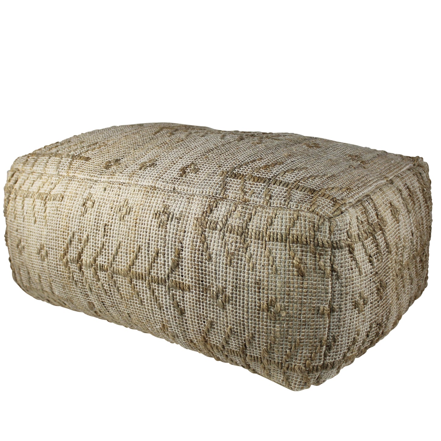 natural color hemp and cotton ottoman pouf with white background