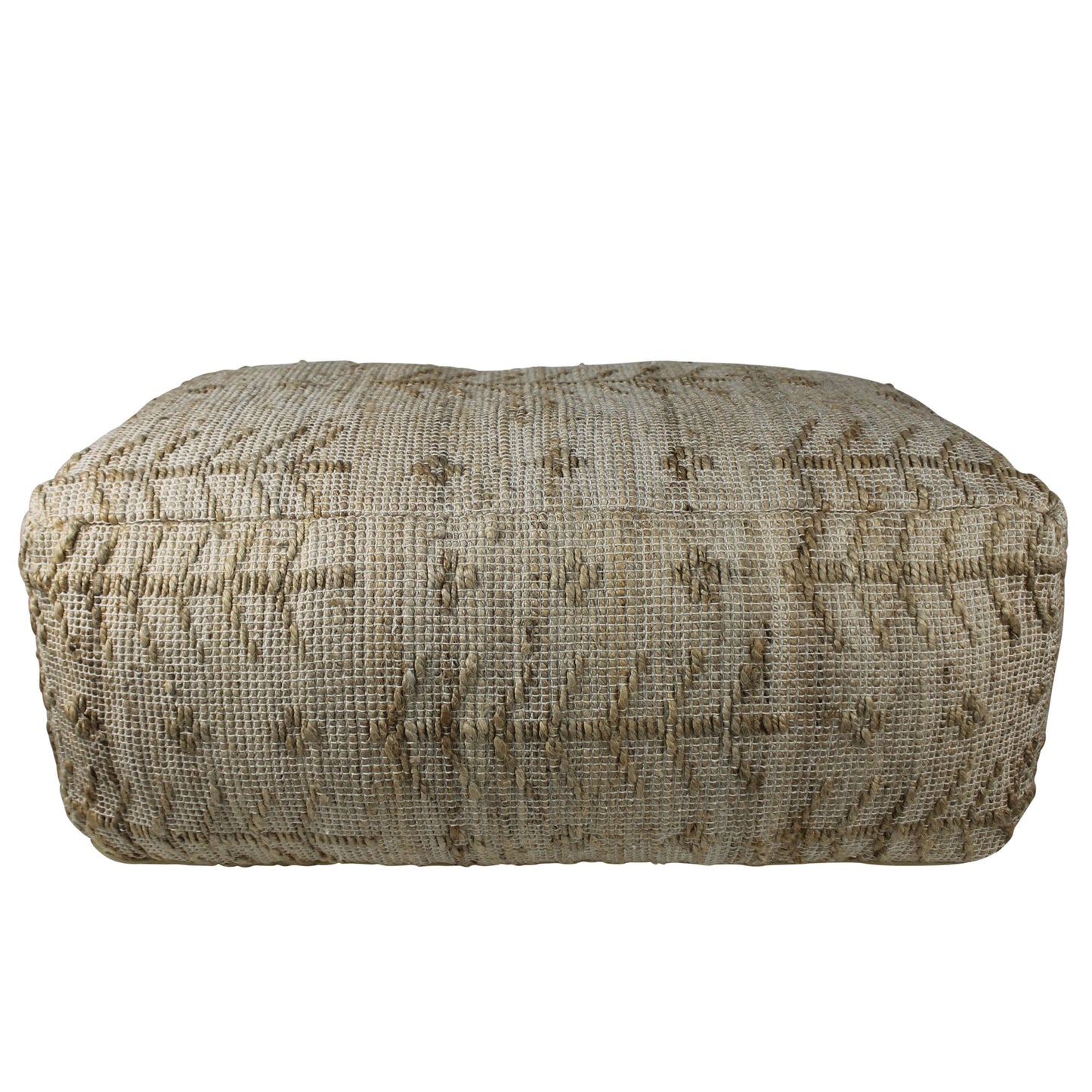 natural color hemp and cotton ottoman pouf with white background