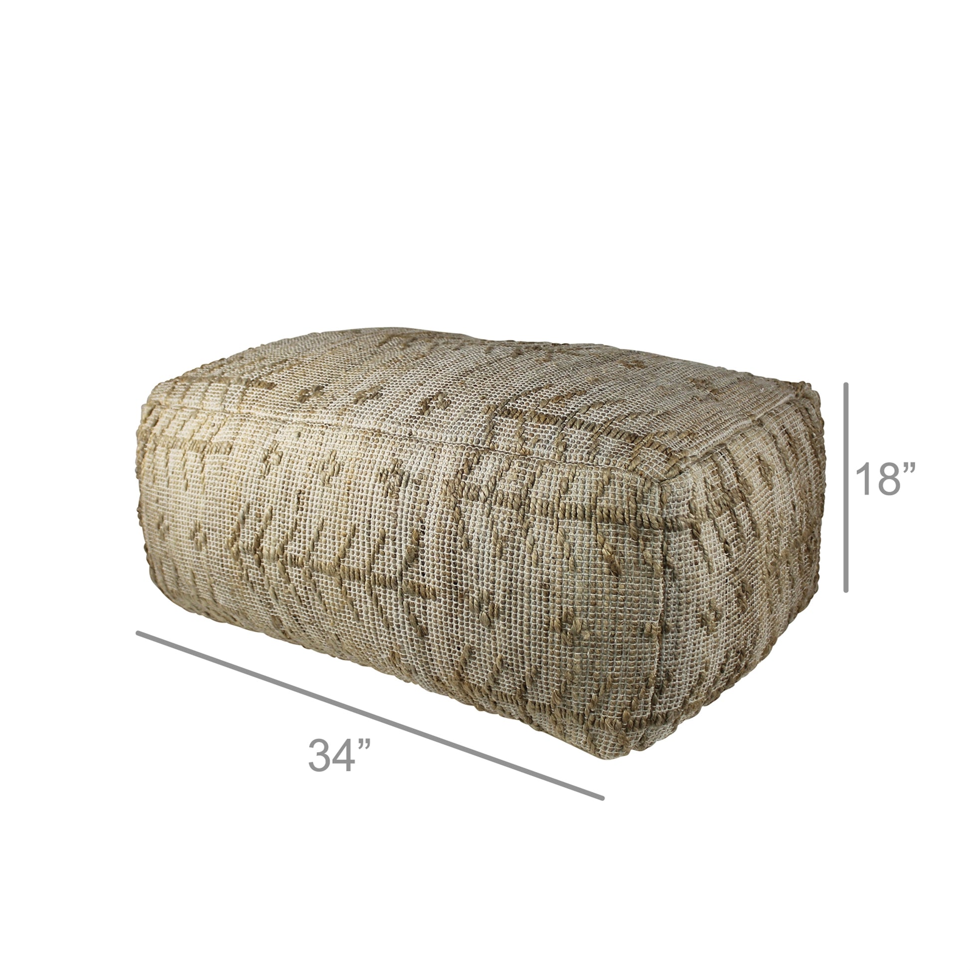natural color hemp and cotton ottoman pouf with white background with dimensions