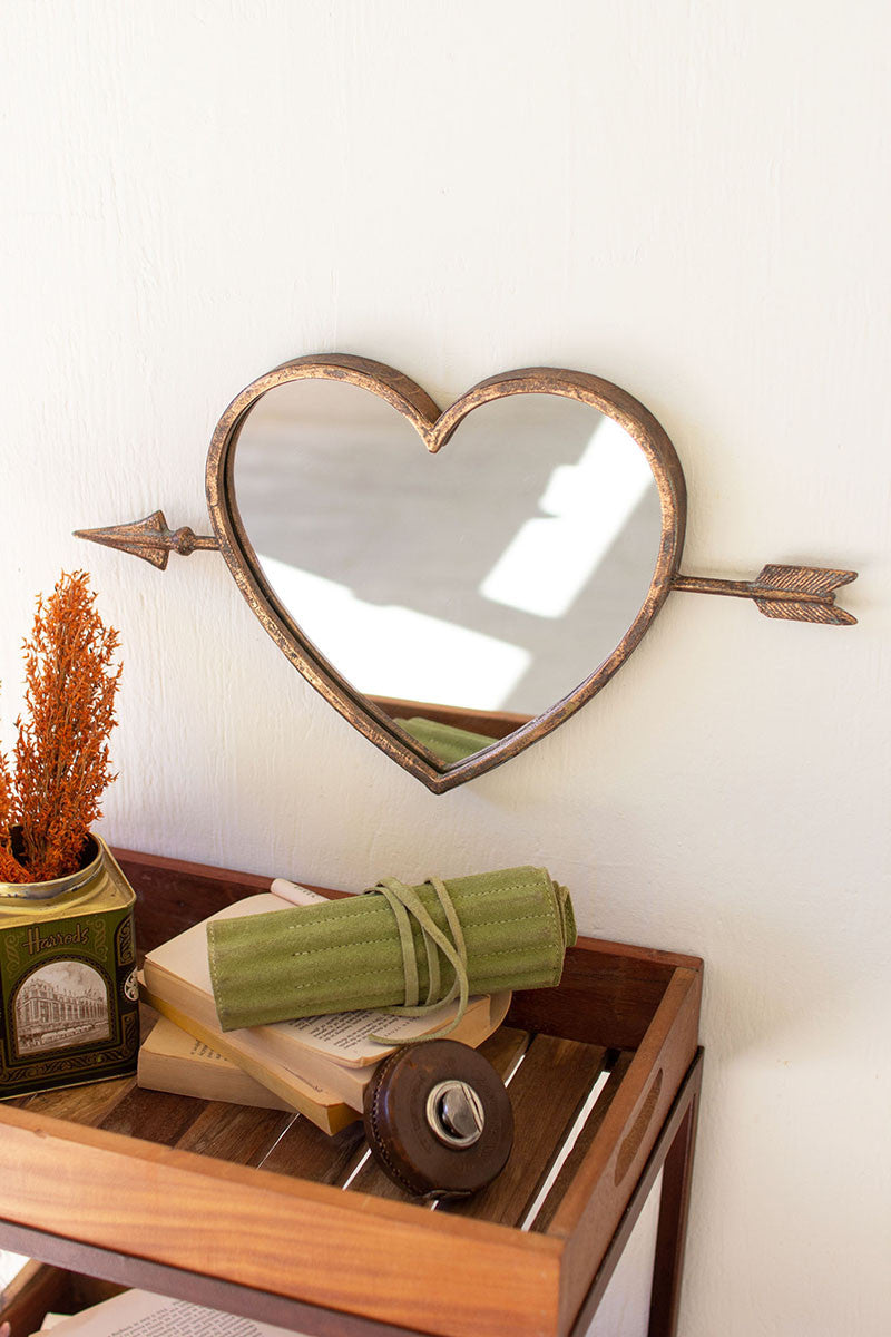 Valentine Antique Brass Heart Wall Mirror