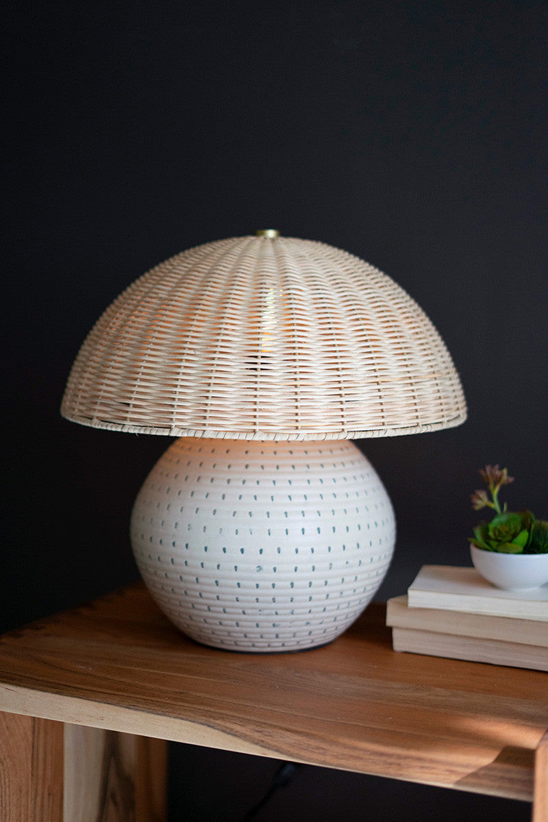 Ceramic Table Lamp with Dome Rattan Shade