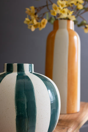 Colored Ceramic Striped Vases, Set of 5