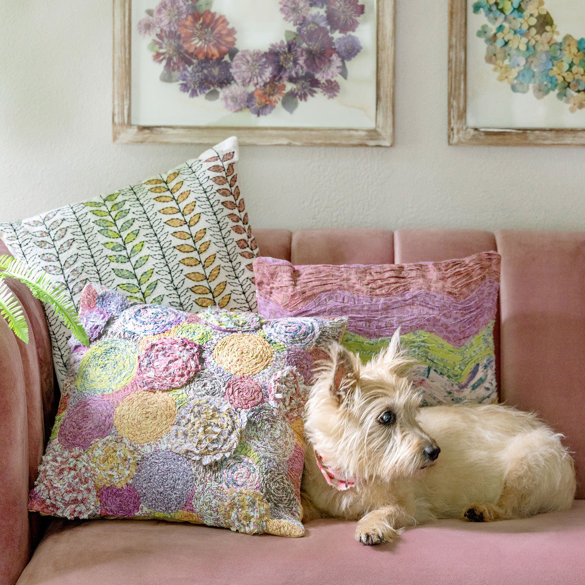 embroidered-vine-pattern-throw-pillow-on-couch-with-dog