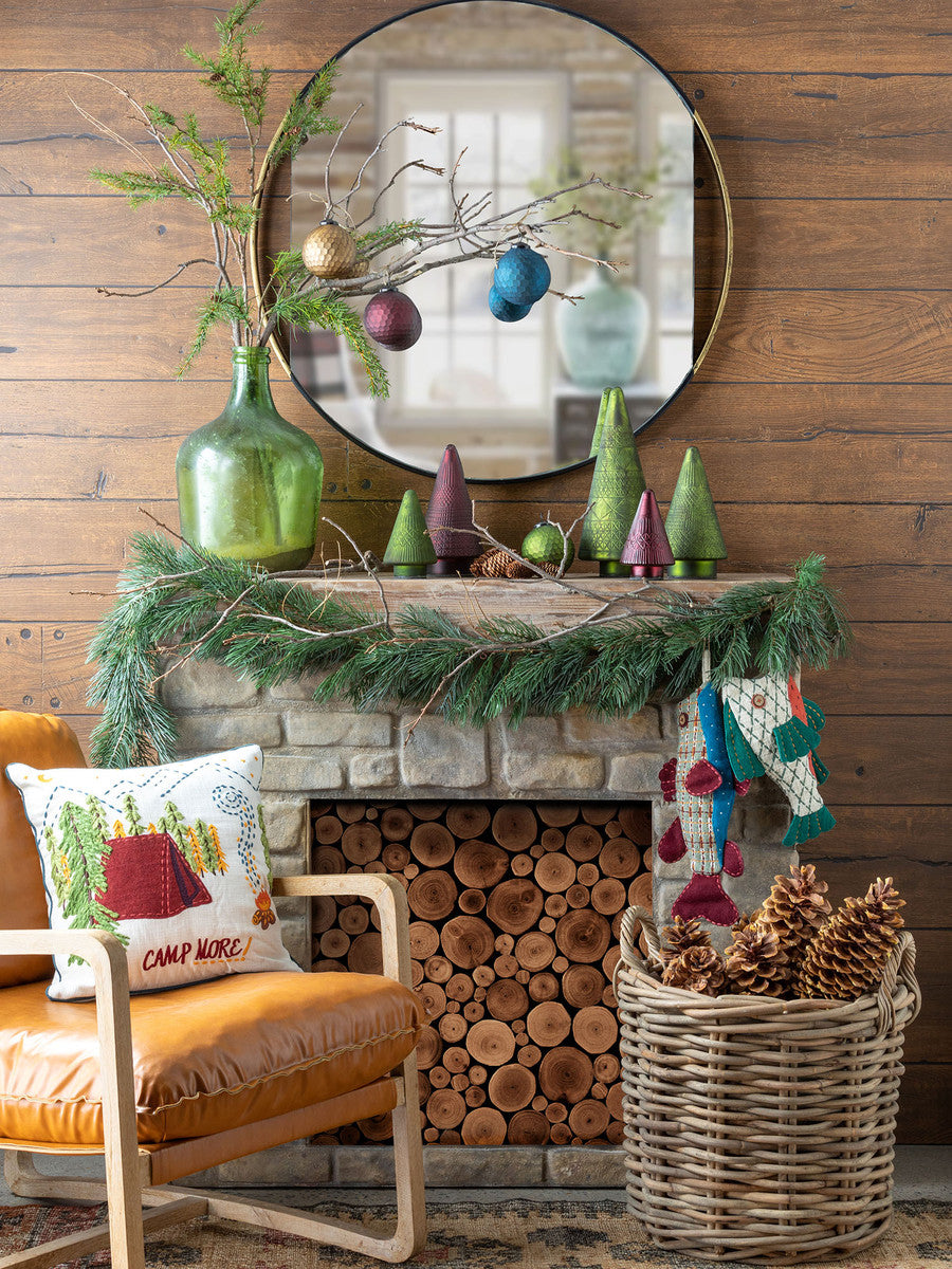 handwoven rattan luxe floor basket fireplace cabin cozy christmas style