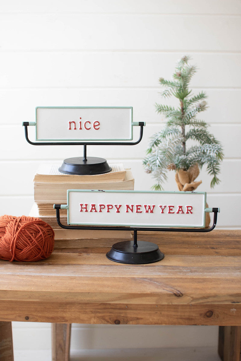 Merry Christmas & Happy New Year Enamel Flip Sign