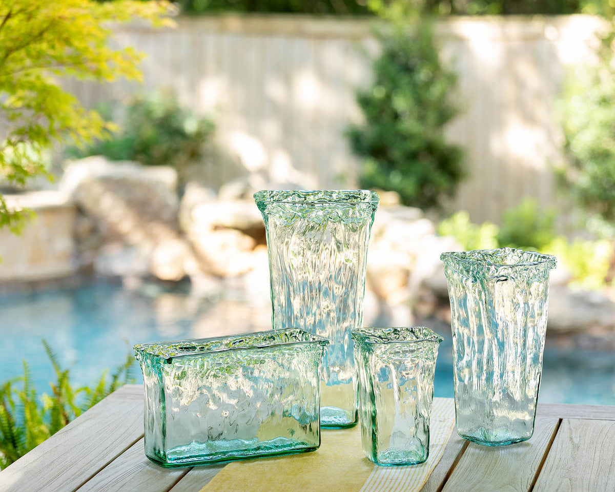 clear-square-glass-vase-collection-by-outdoor-pool