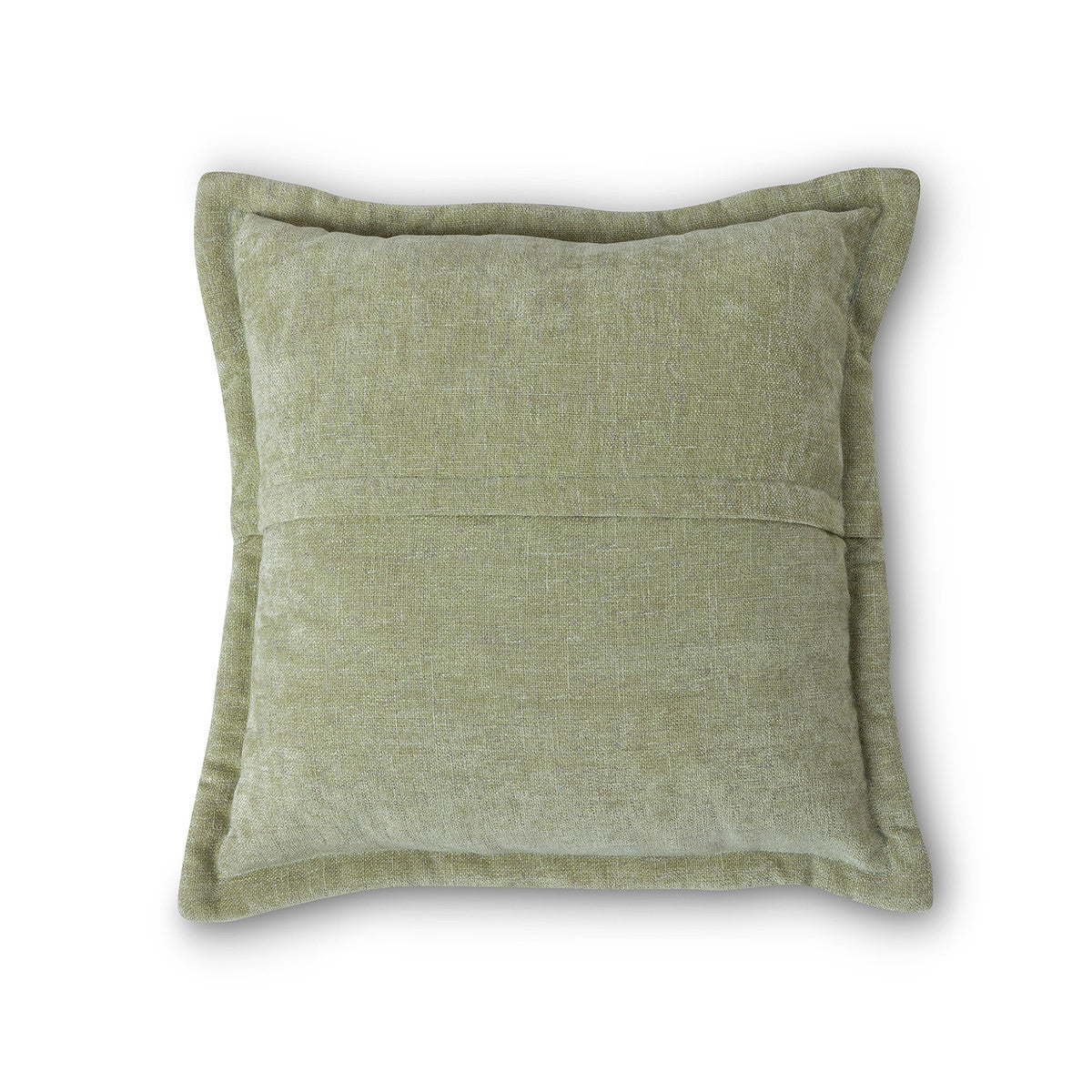 pistachio green velvet throw pillow on white background showing the back