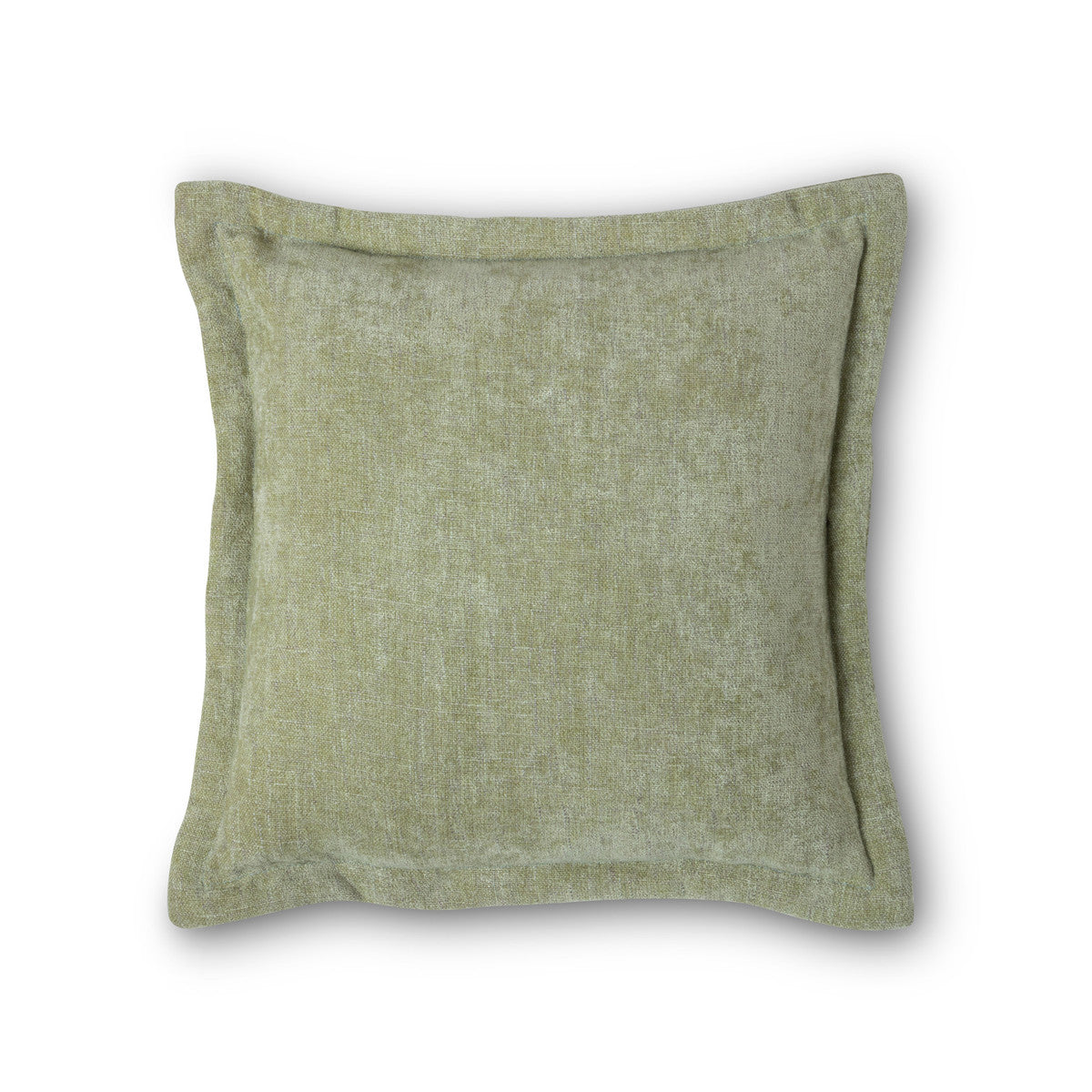 front of pistachio green velvet throw pillow on white backgound