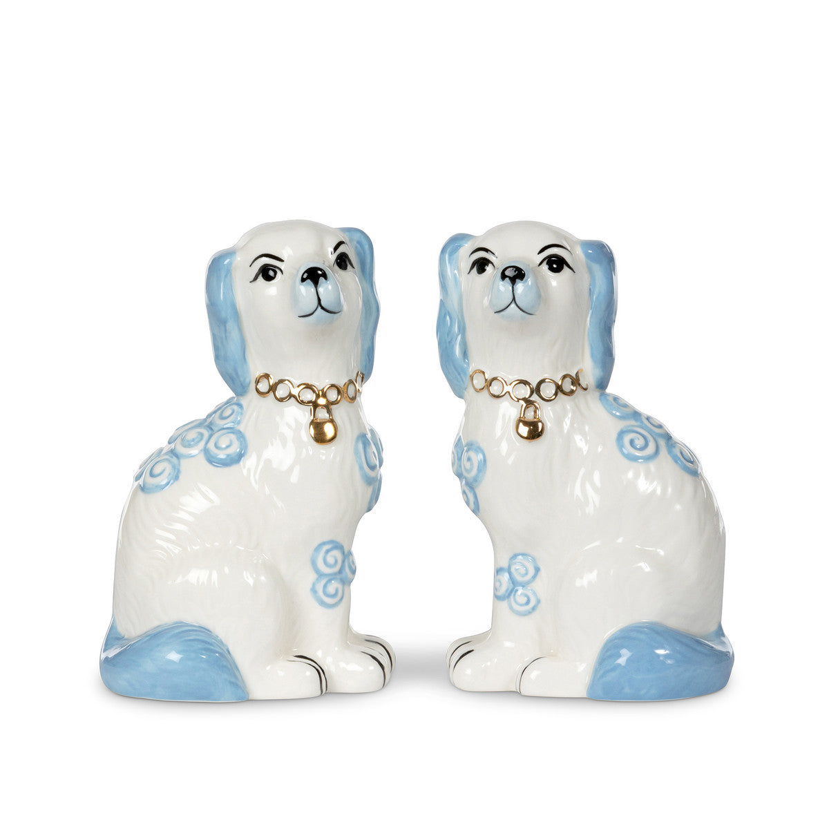 porcelain Staffordshire dog blue and white figures 
