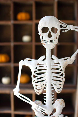 Halloween Rustic White Metal Skeleton on a Stand