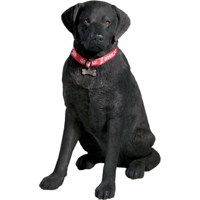 life size black labrador retriever dog with red collar sculpture