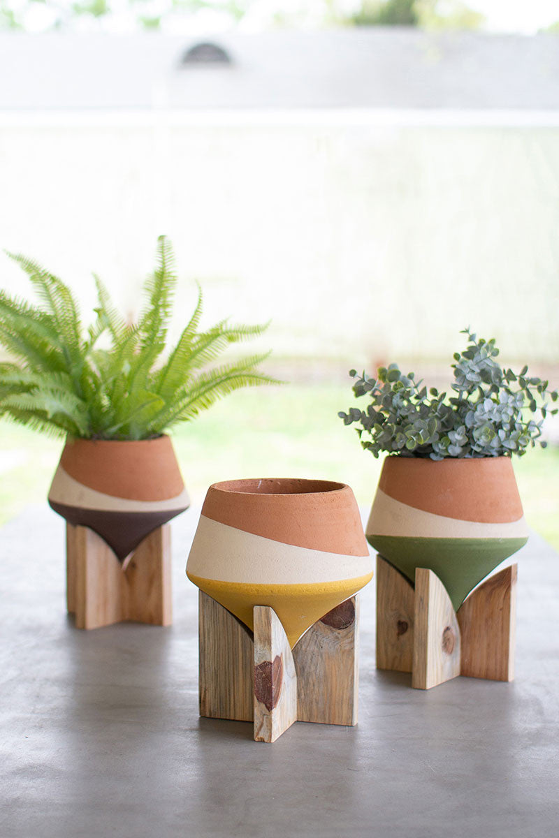 Double Dipped Clay Vases on Wood Bases
