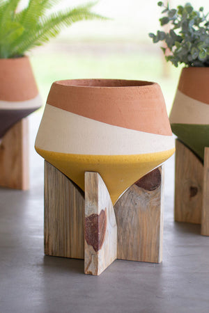 Double Dipped Clay Vases on Wood Bases
