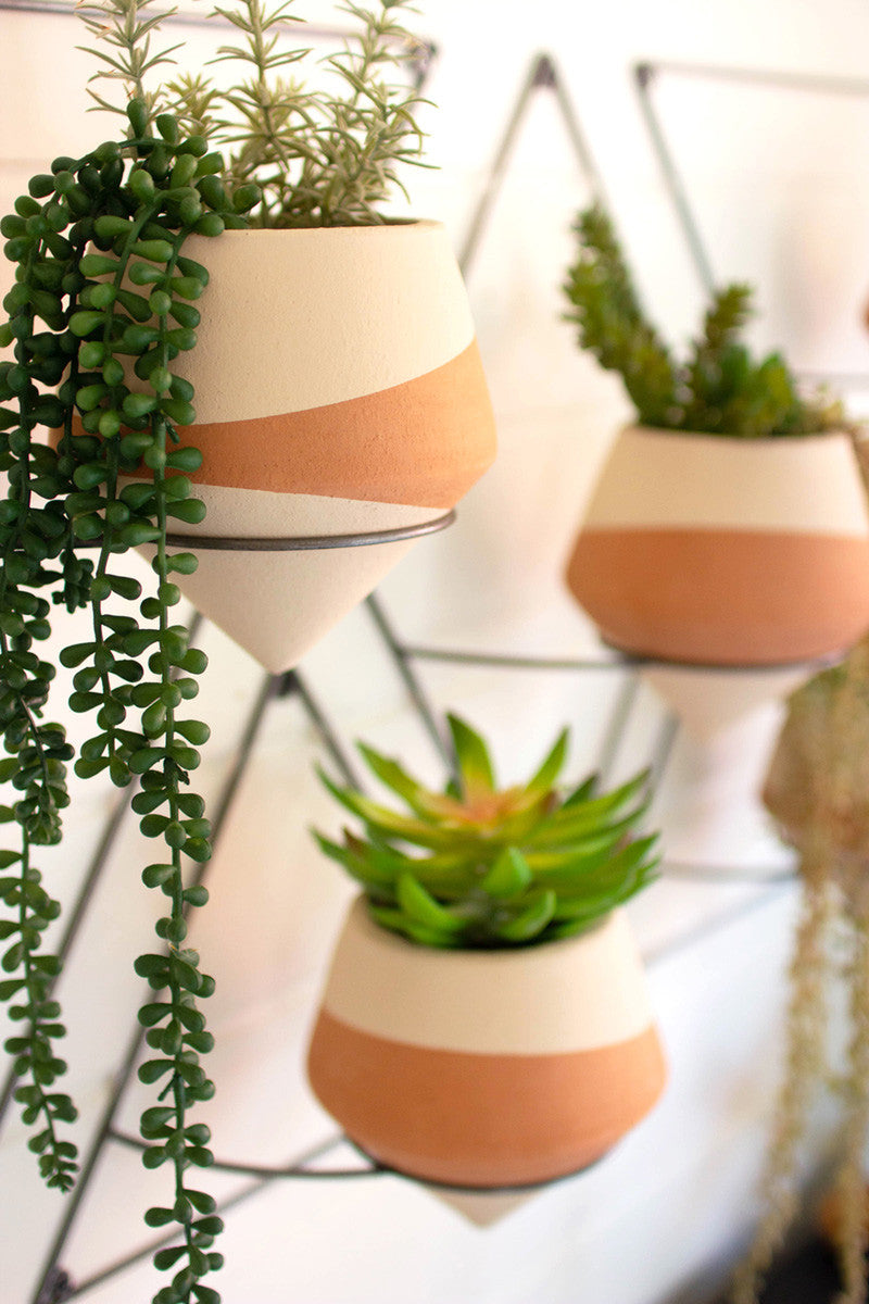 ivory dipped clay funnel planters with faux real succulent flower plants 