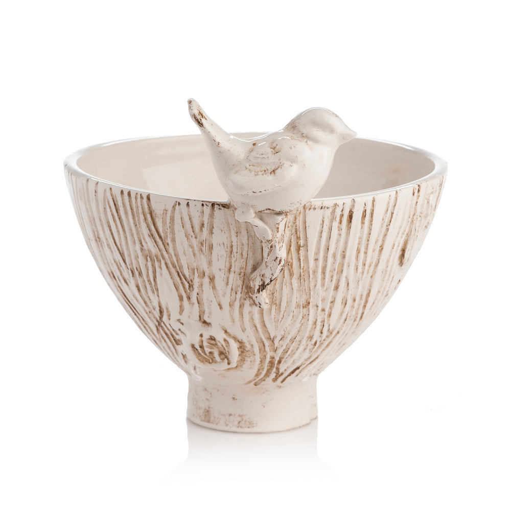 White Ceramic Bowl with Bird
