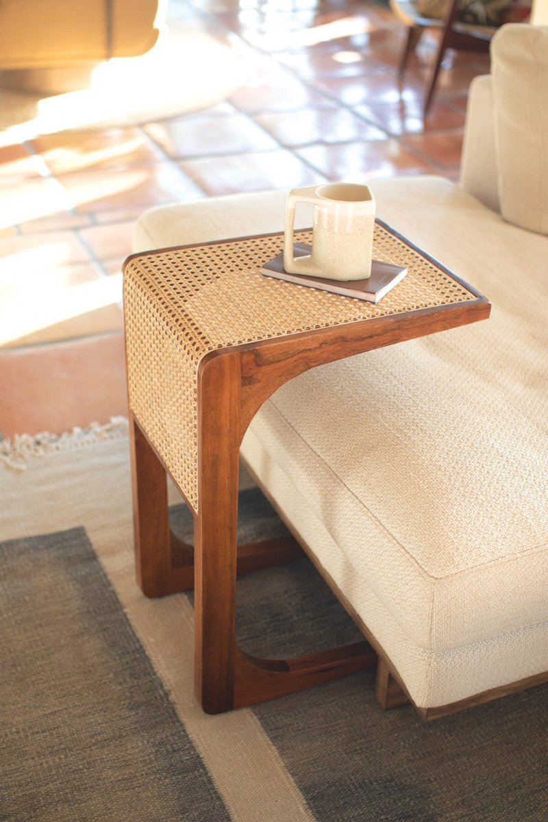 Pre-order Wood Side Table with Woven Cane Detail by