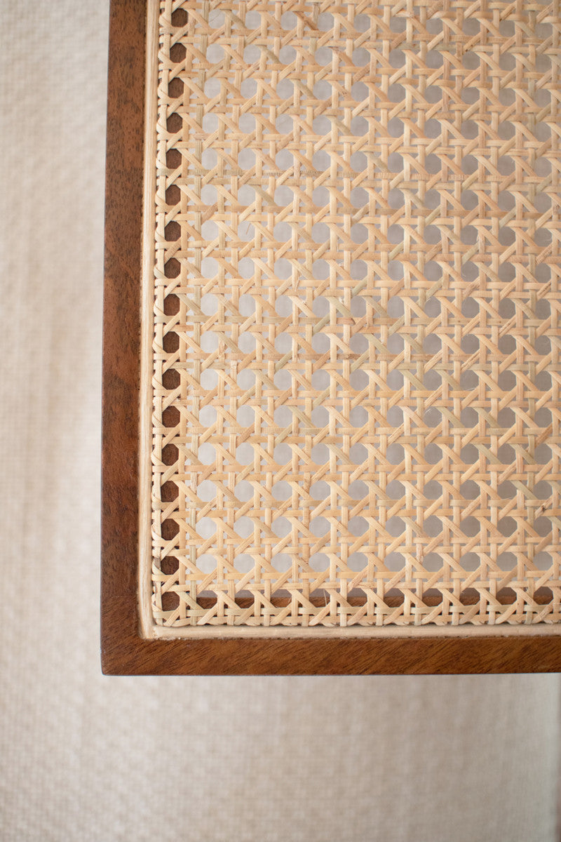 Pre-order Wood Side Table with Woven Cane Detail by