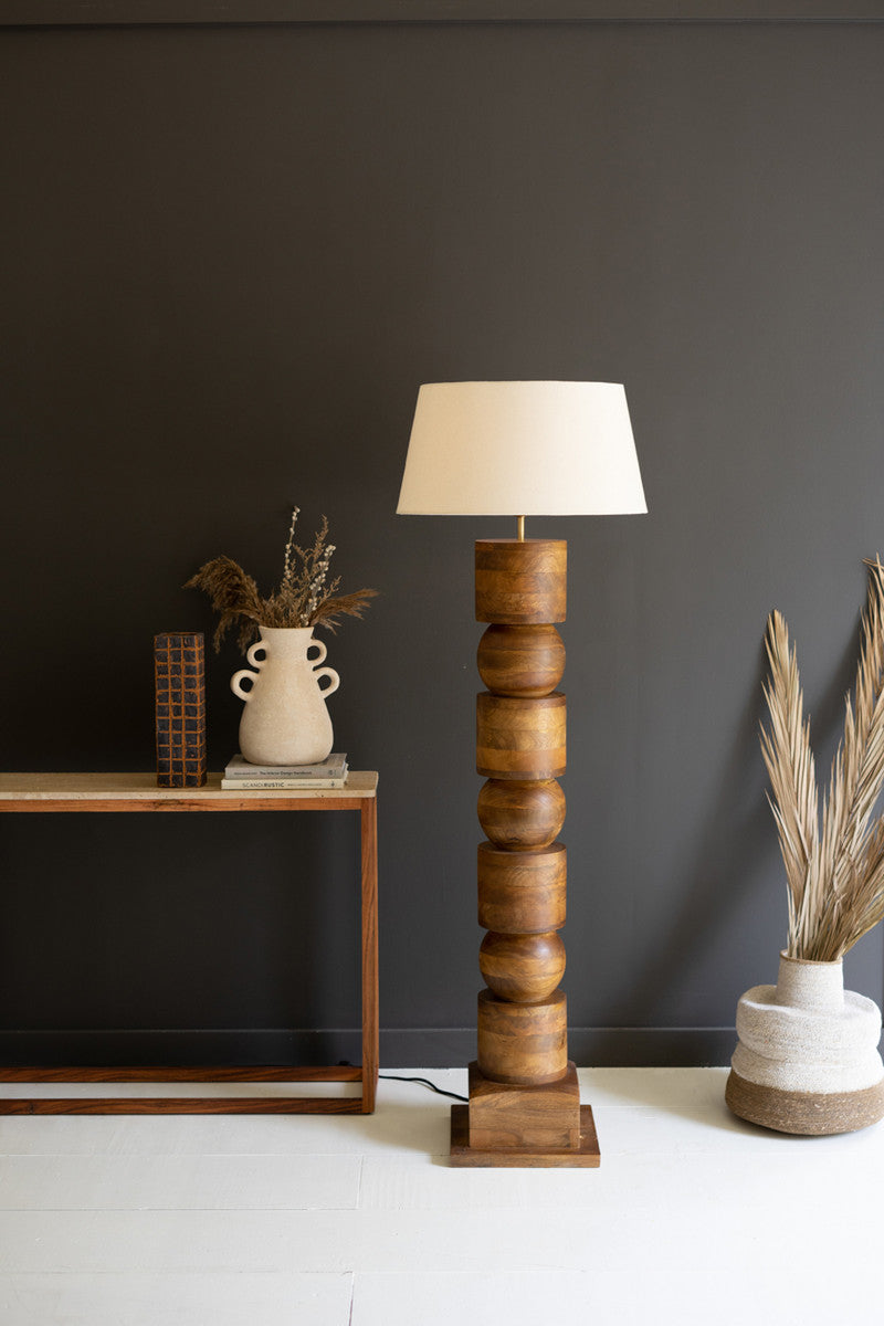 Wooden Column Floor Lamp with Fabric Shade