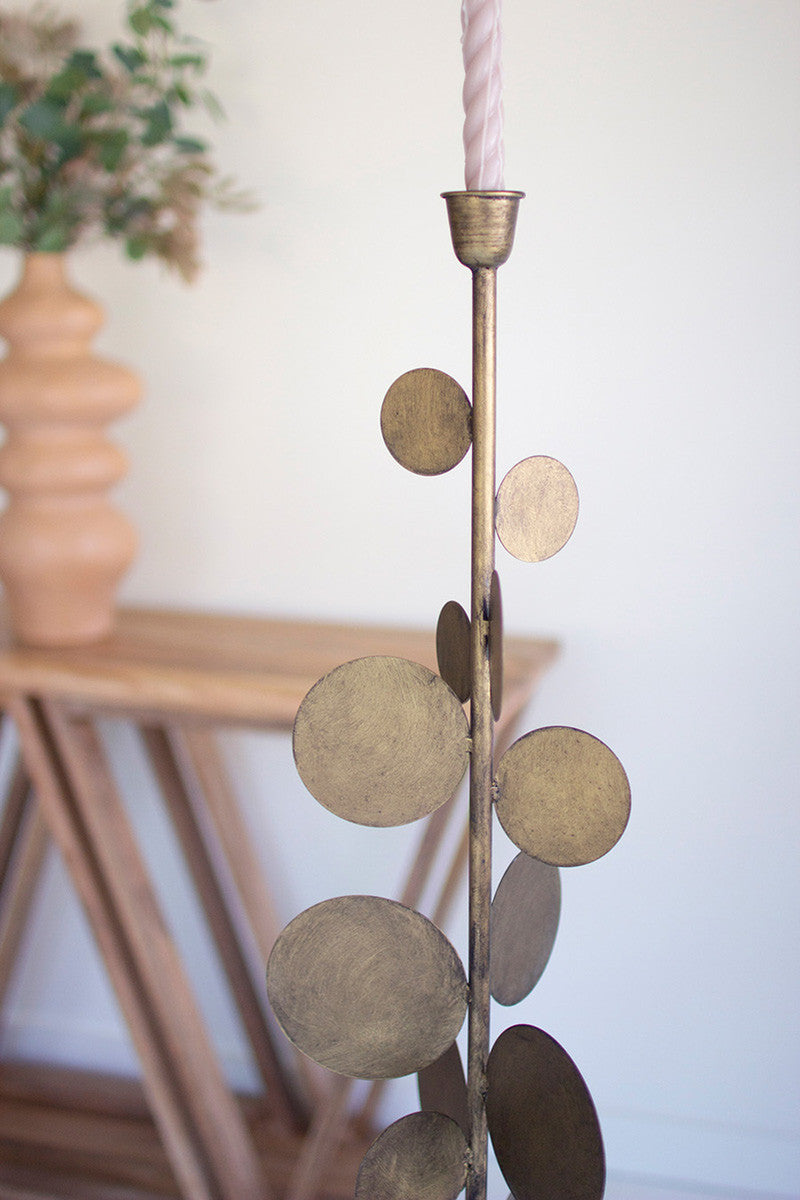 Antique Brass Candle Holders with Round Discs