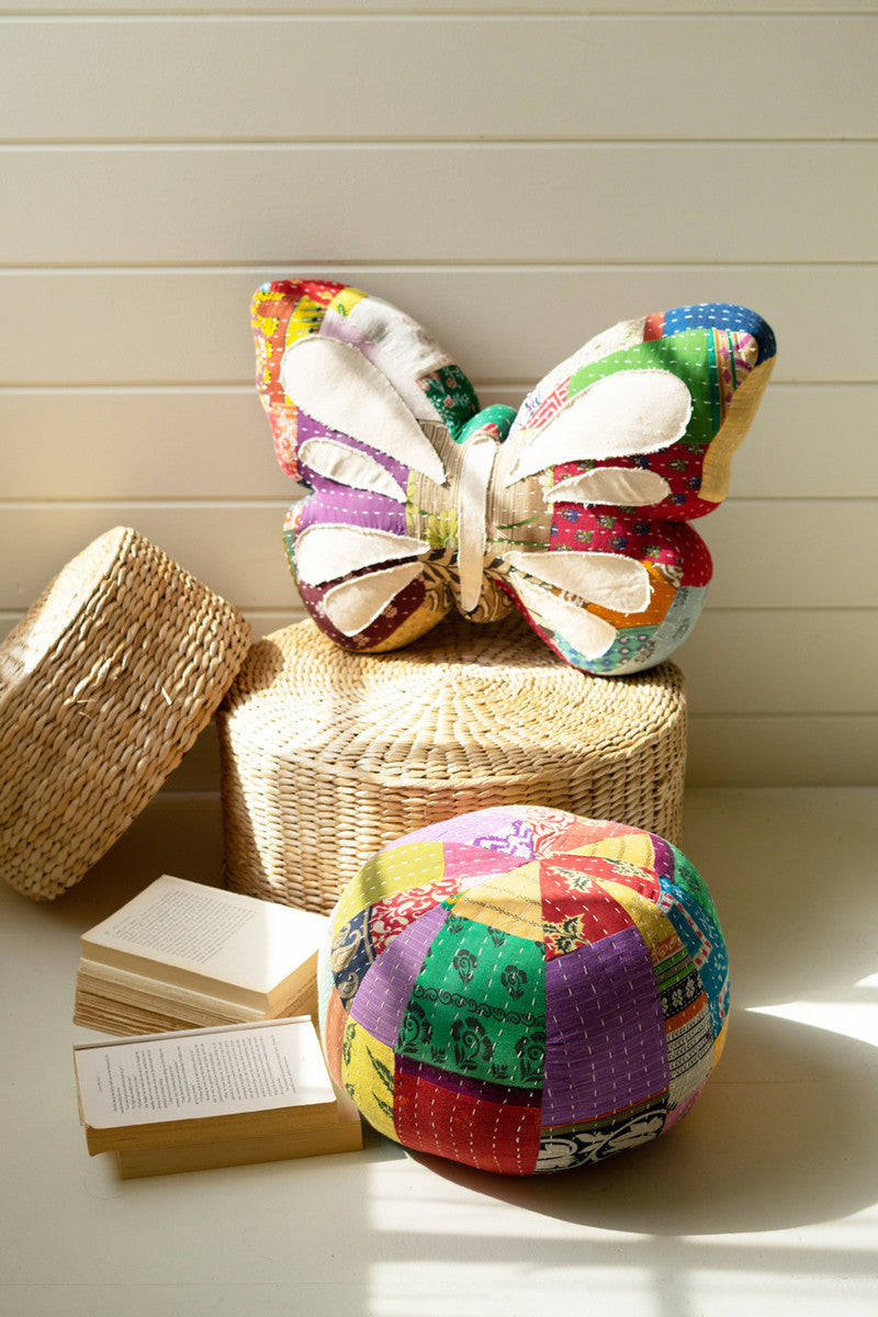 colorful boho butterfly pillow pouf basket books white wall