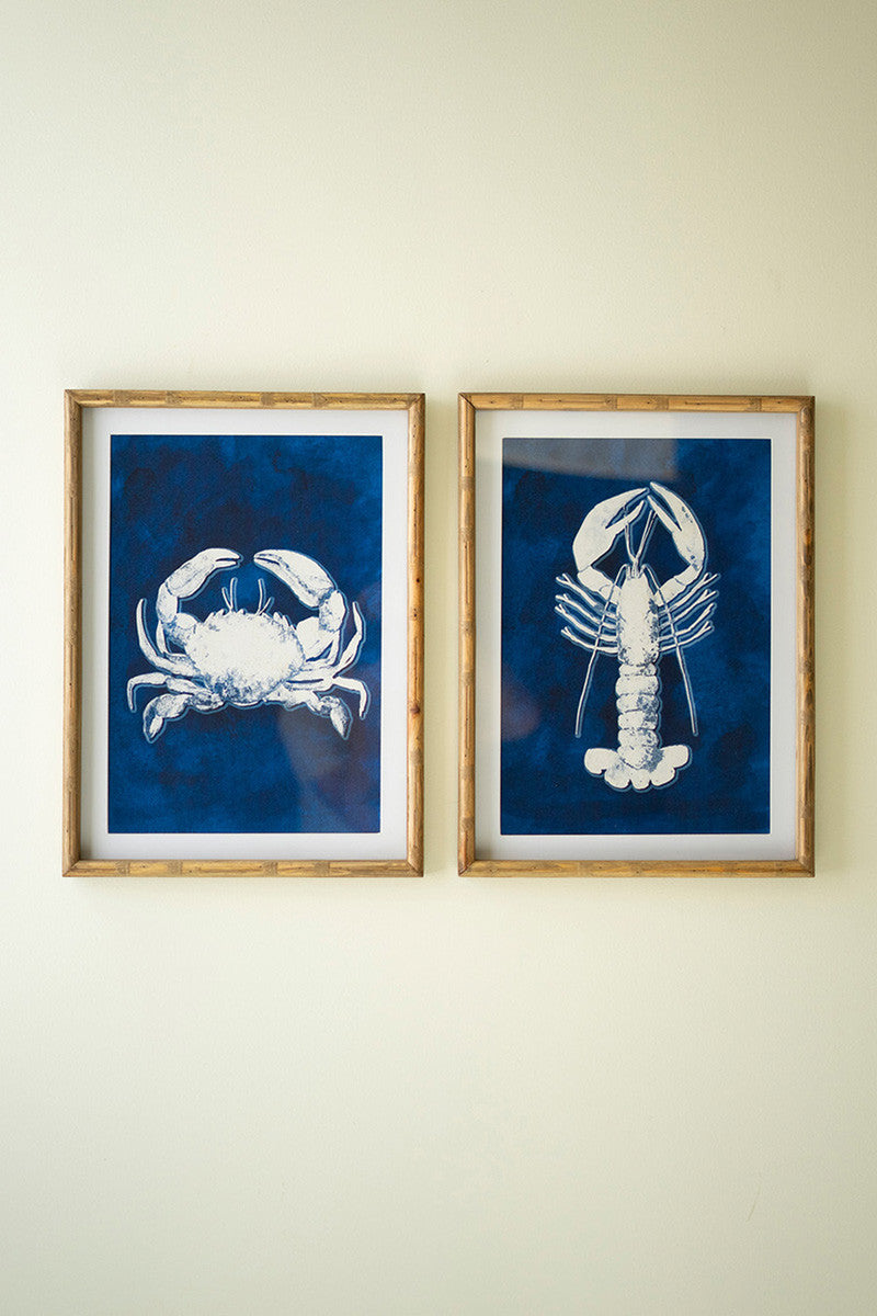 Crustation Blue & White Coastal Cottage Prints Under Glass, Set of 2