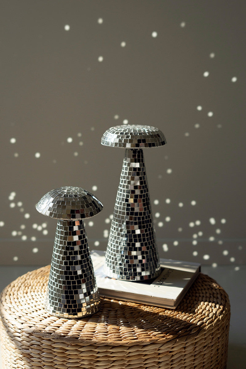 two disco ball party mushroom decor 