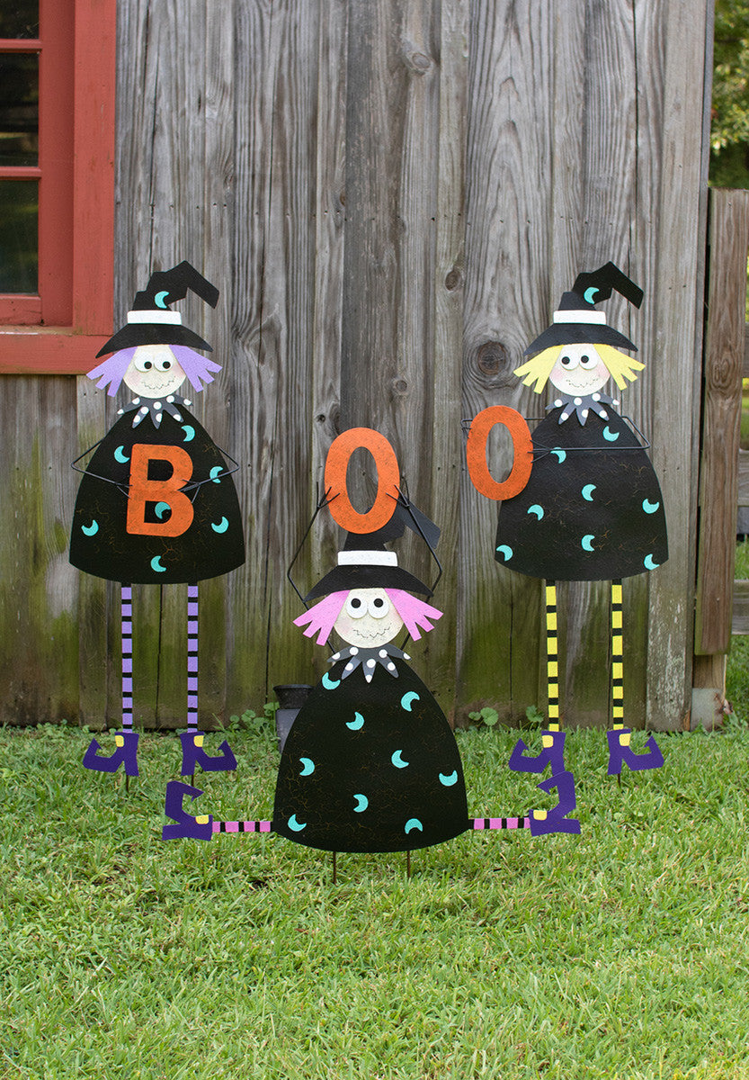 Halloween Boo Witches Yard Art, Set of 3