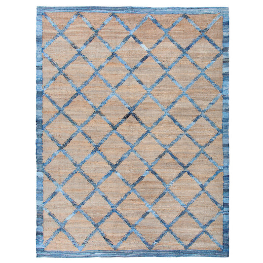 Hemp and Recycled Denim Windowpane Pattern Rug, 8' x 10'