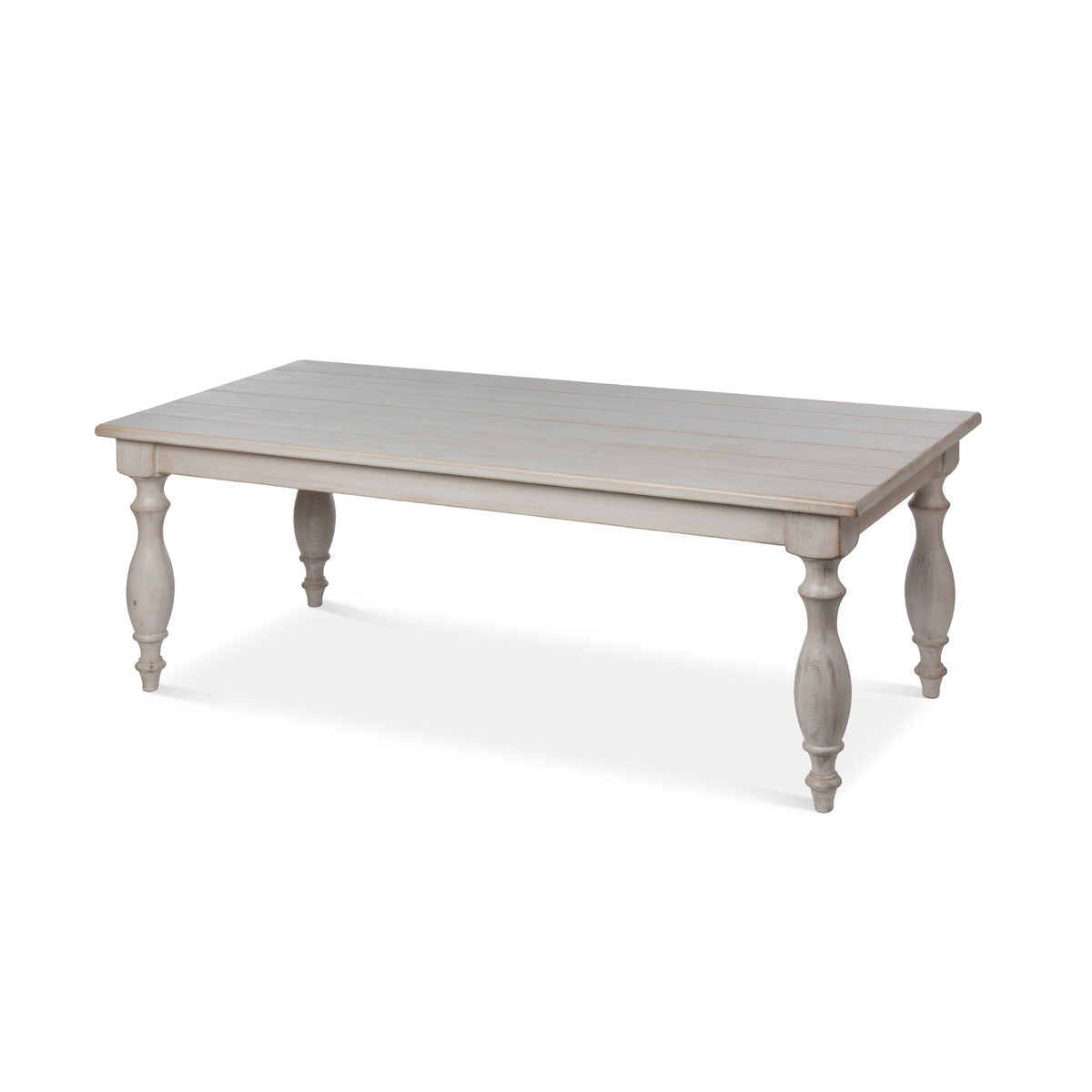 pine wood table with white patina on white background