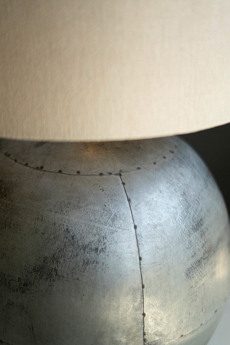 round iron metal table lamp detail shot of shade