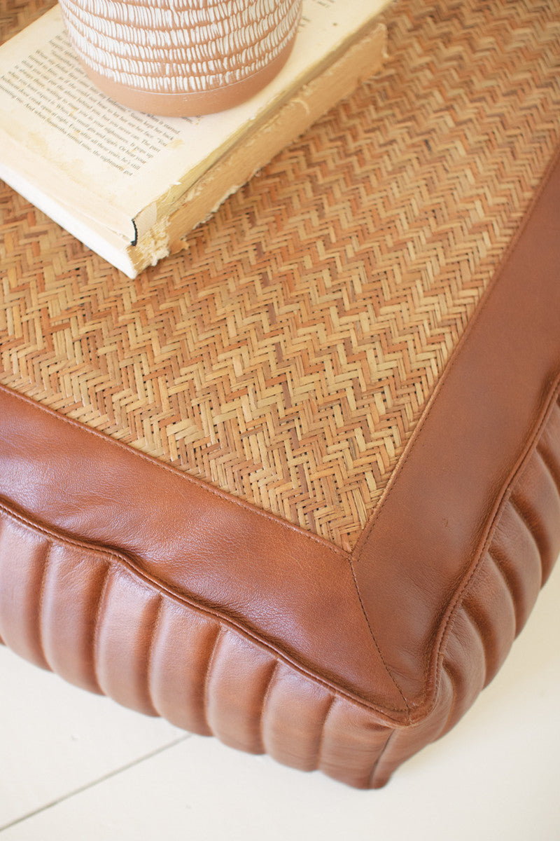 detail shot of leather pouf 