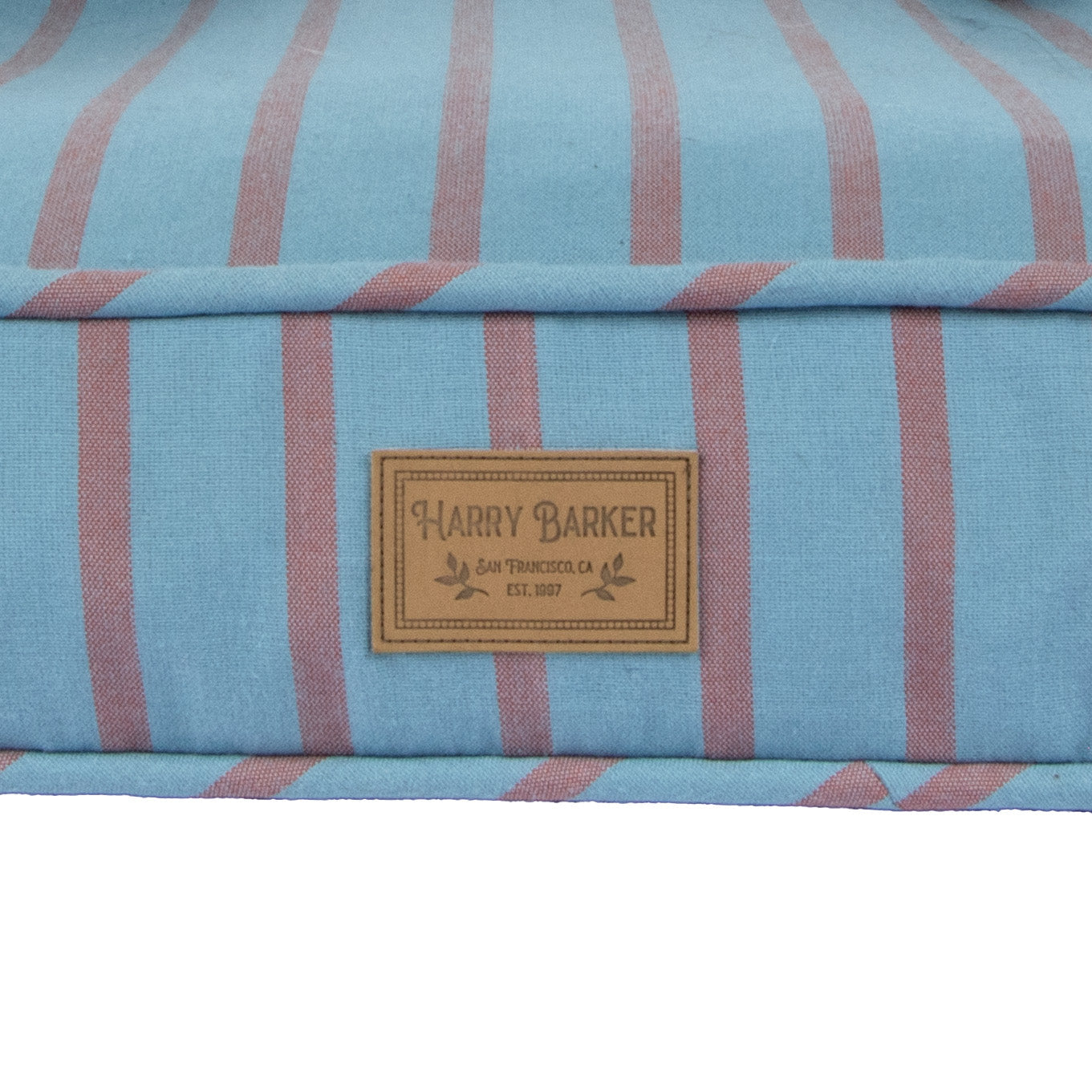 harry barker logo on striped pet bed