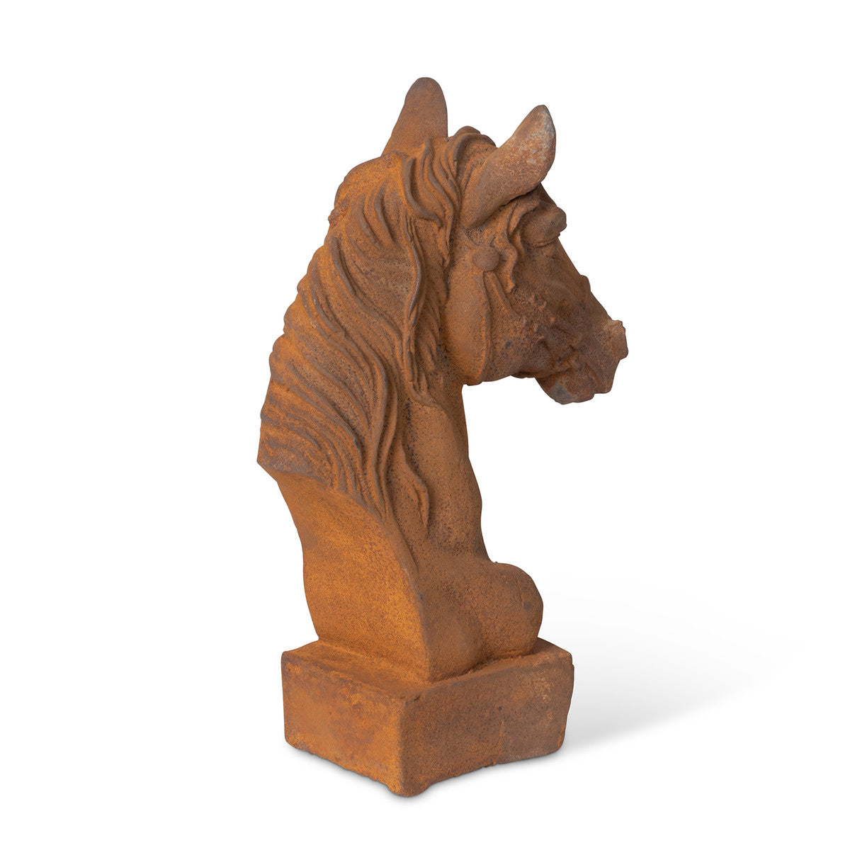 rusty cast iron horse bust statue