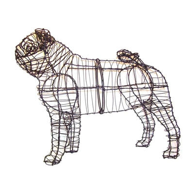 wire frame for a pug garden art topiary on white background
