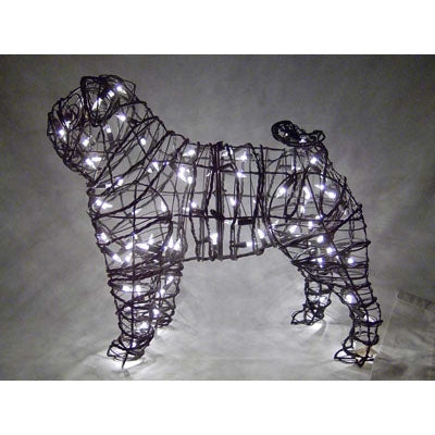 wire frame with lights for a pug dog garden piece