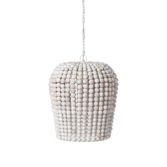 wood bead dome pendant light white background 