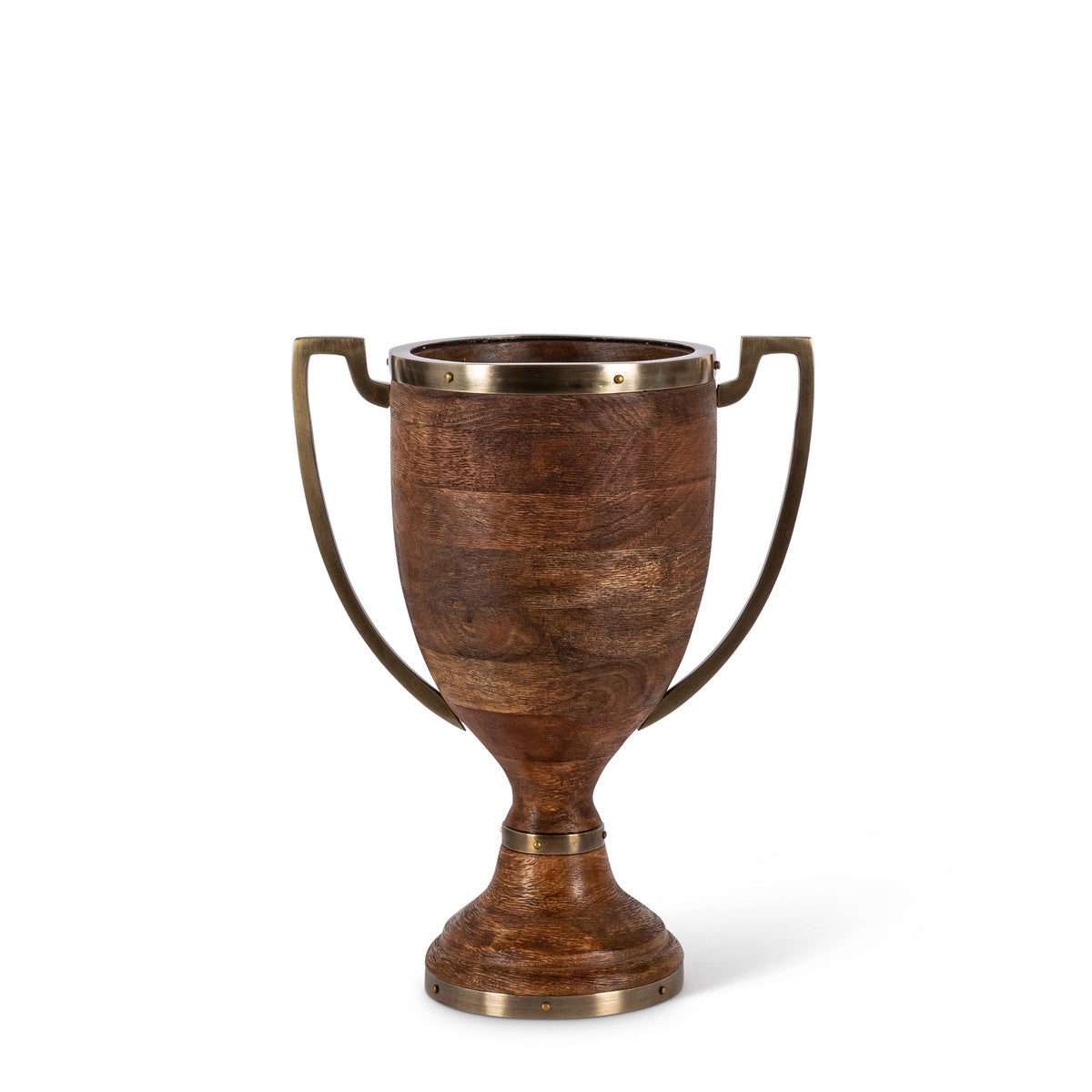 wood and metal trophy urn vase