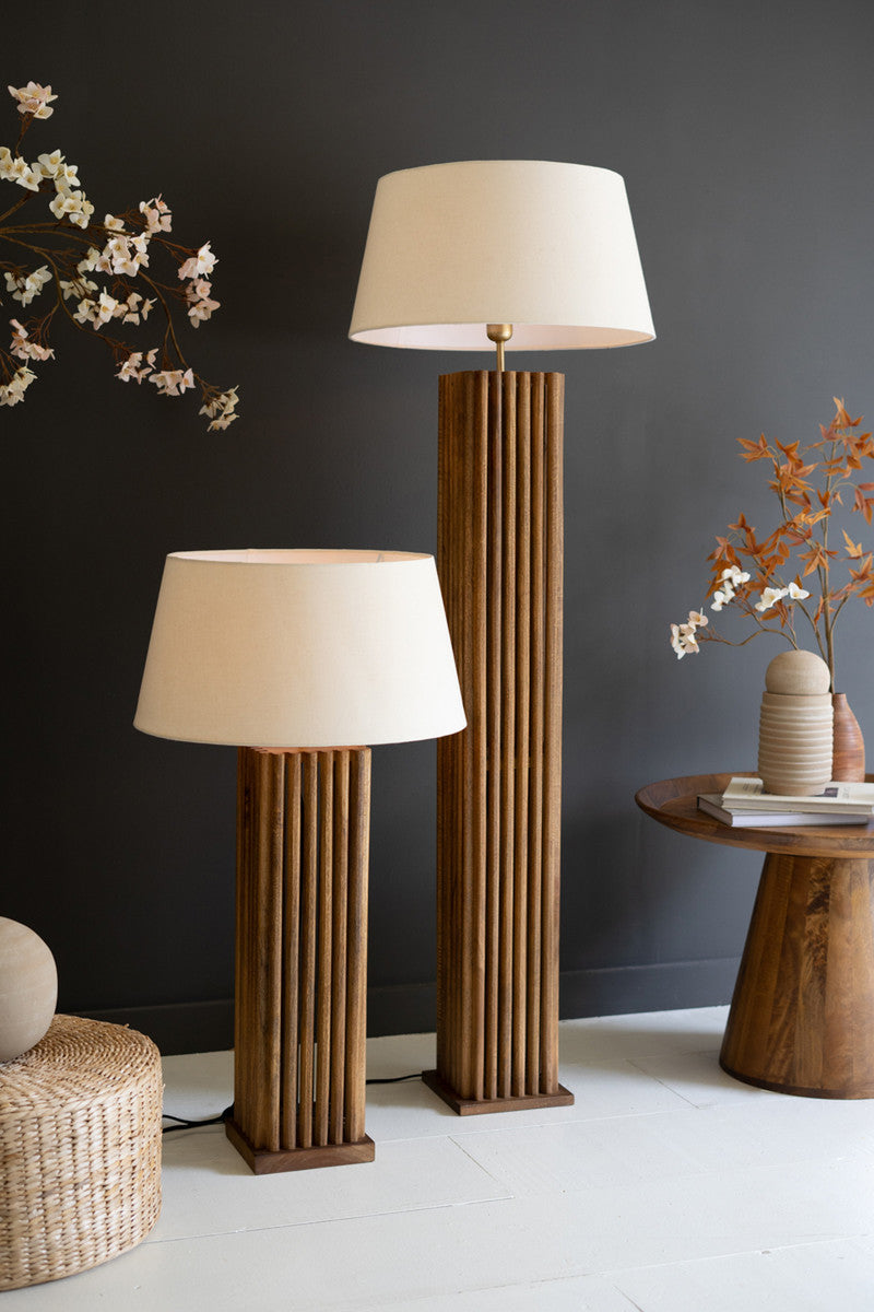 Wooden Spindles Floor Lamp with Fabric Shade