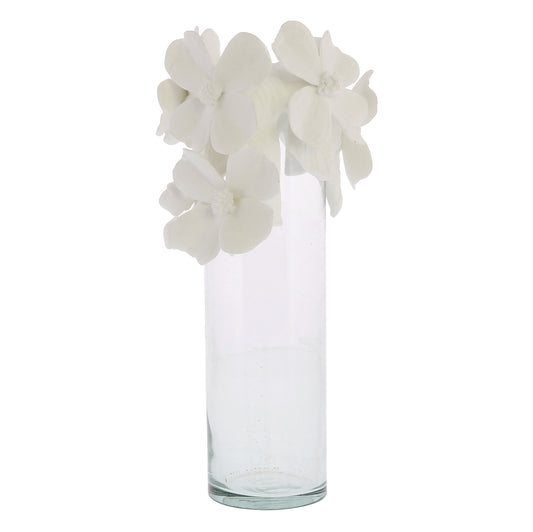 Clear Glass Vase With White Bone China Dogwood Flower Crown, Set of 2
