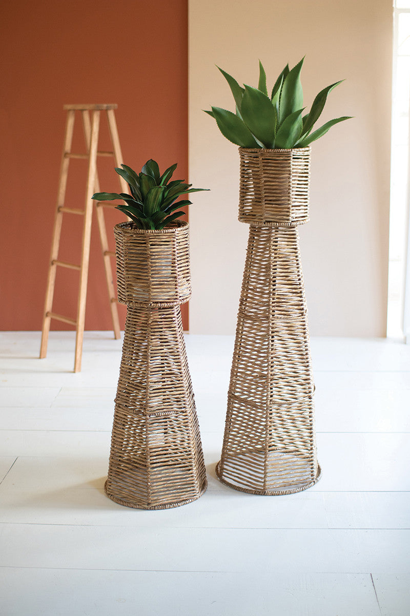 Seagrass and Iron Planter Towers, Set of 2