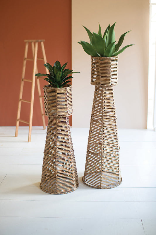 Seagrass and Iron Planter Towers, Set of 2