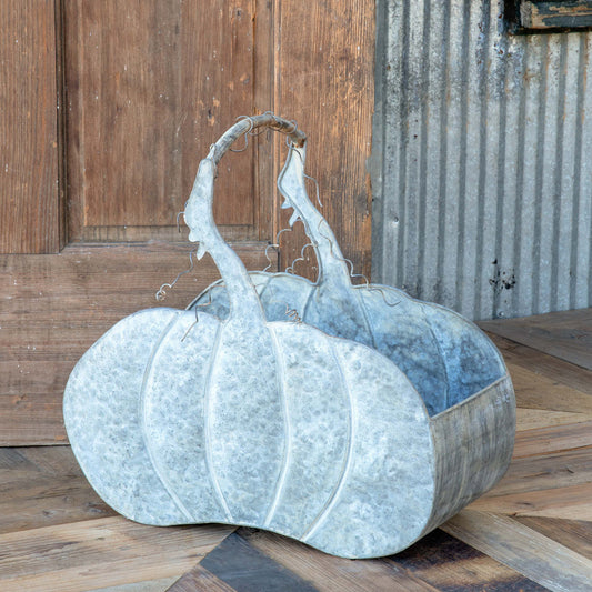 Big Galvanized Metal Pumpkin Basket