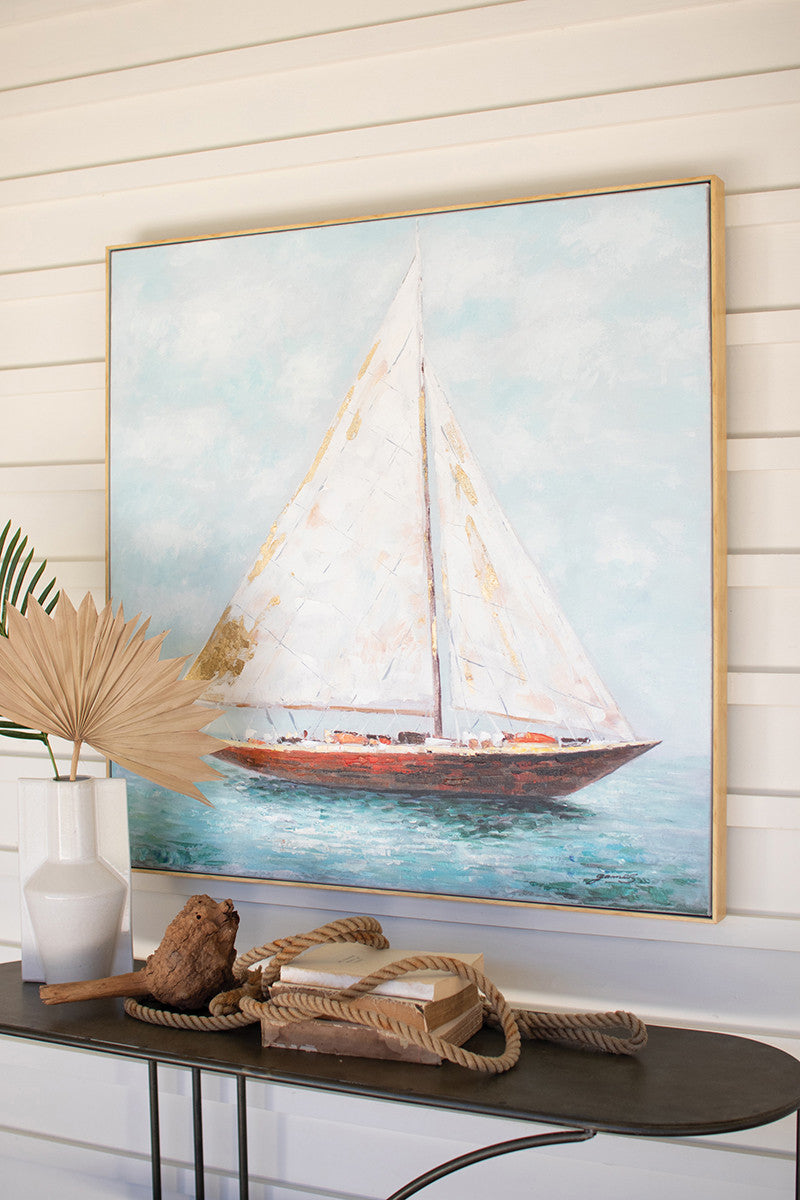 Framed Sailboat Oil Painting