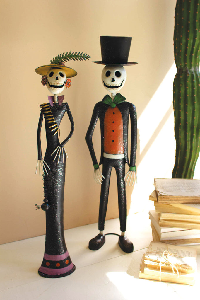 Painted Metal Halloween Day of the Dead Couple, Set of 2