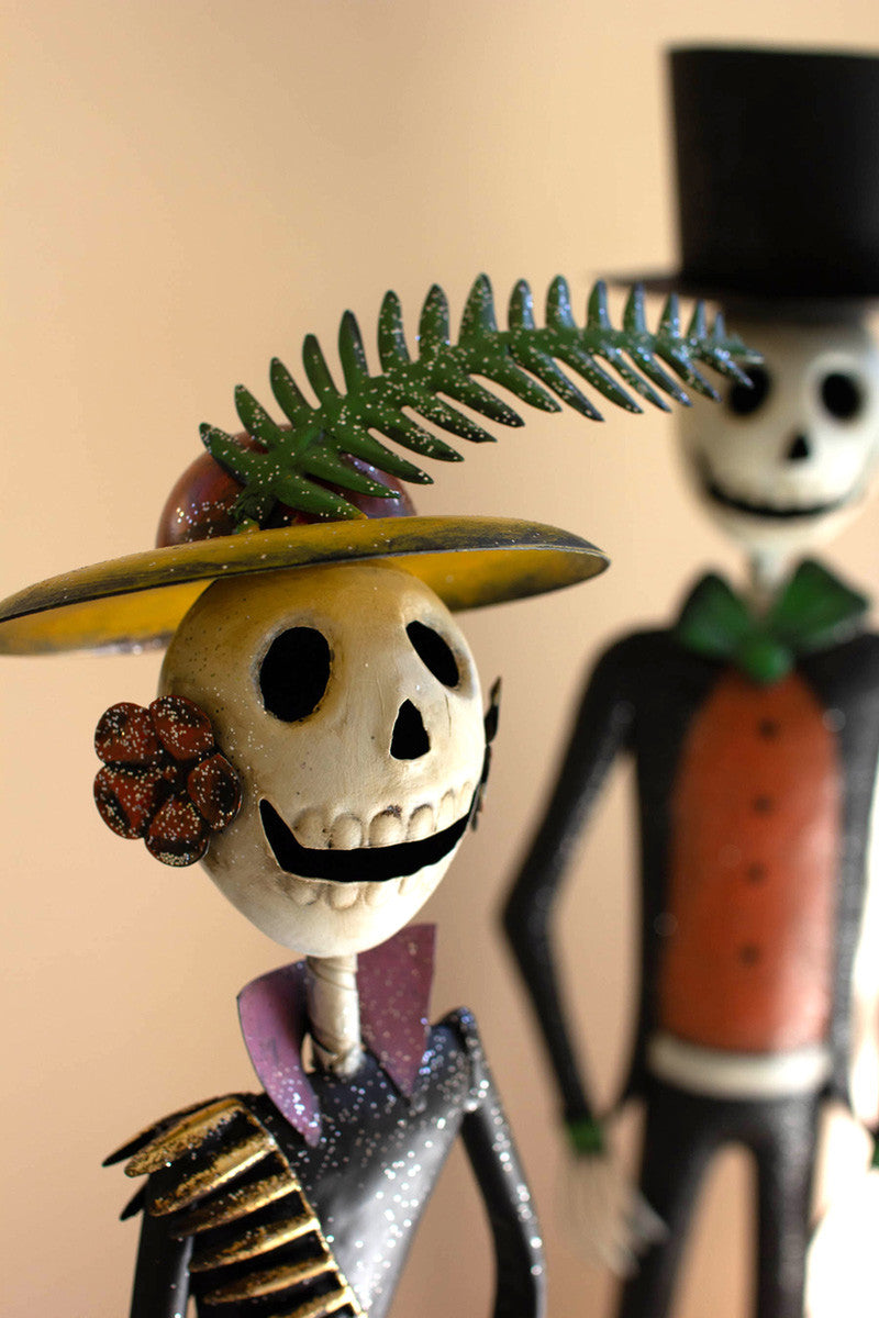 Painted Metal Halloween Day of the Dead Couple, Set of 2